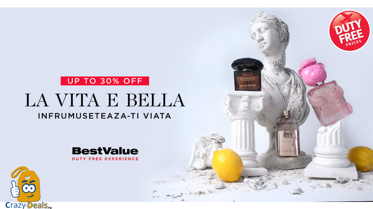 BestValue Italian Days Sale: Pana la 30% reducere la o selectie de parfumuri, cosmetice si ingrijirea pielii