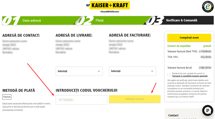 Cum folosesc un voucher sau cod reducere Kaiser Kraft