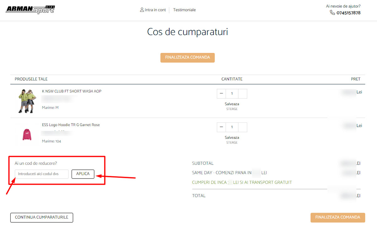 Cum activezi un cod reducere pe Arman Sport Kids