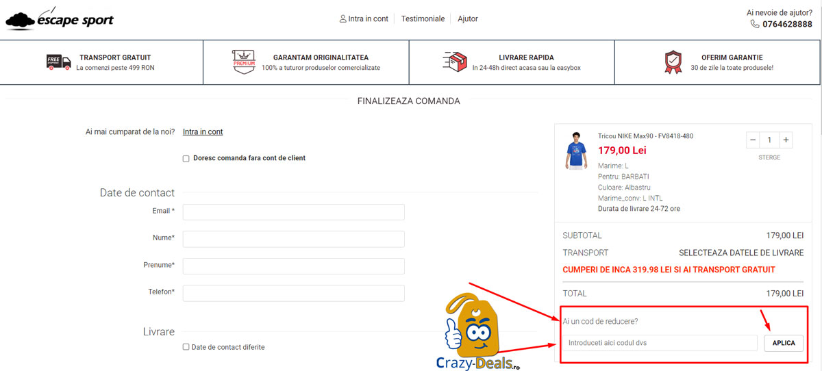 Cum activezi un cod reducere pe EscapeSport