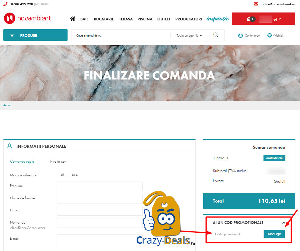 Cum activezi un cod reducere pe Novambient